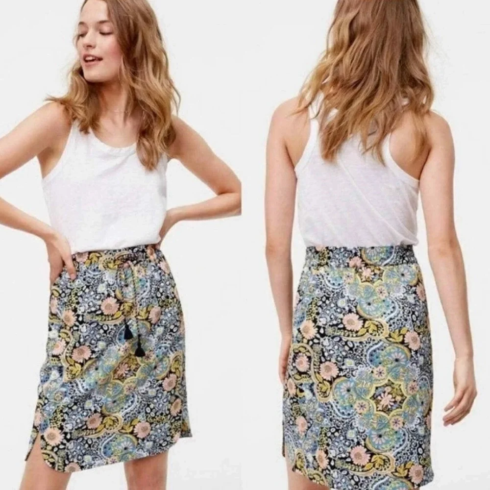 LOFT Multicolor Paisley Print Pull-On Skirt